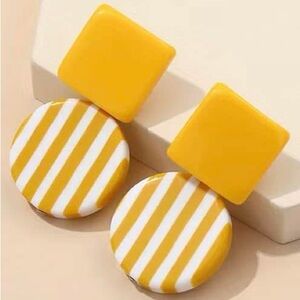 Yellow and White Striped Earrings